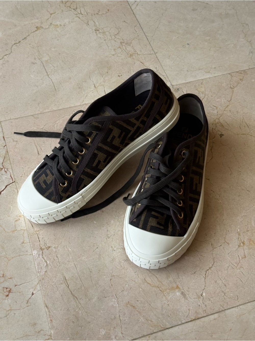 Fendi Brown Monogram Low-Top Sneakers with White Toe